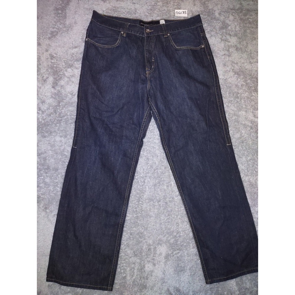 Rocawear DarkWash Denim Jeans Regular Fit 40 Wide Baggy Y2K Leather HipHop Retro